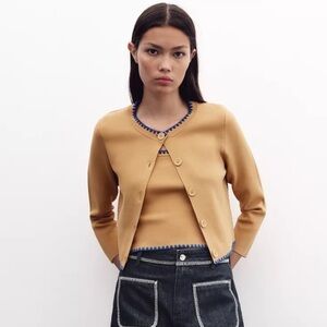 ZARA CONTRAST EMBROIDERY KNIT CARDIGAN